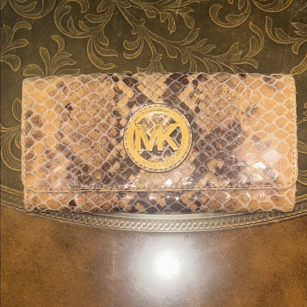 Michael Kors Brown and Gold Snake Print Wallet